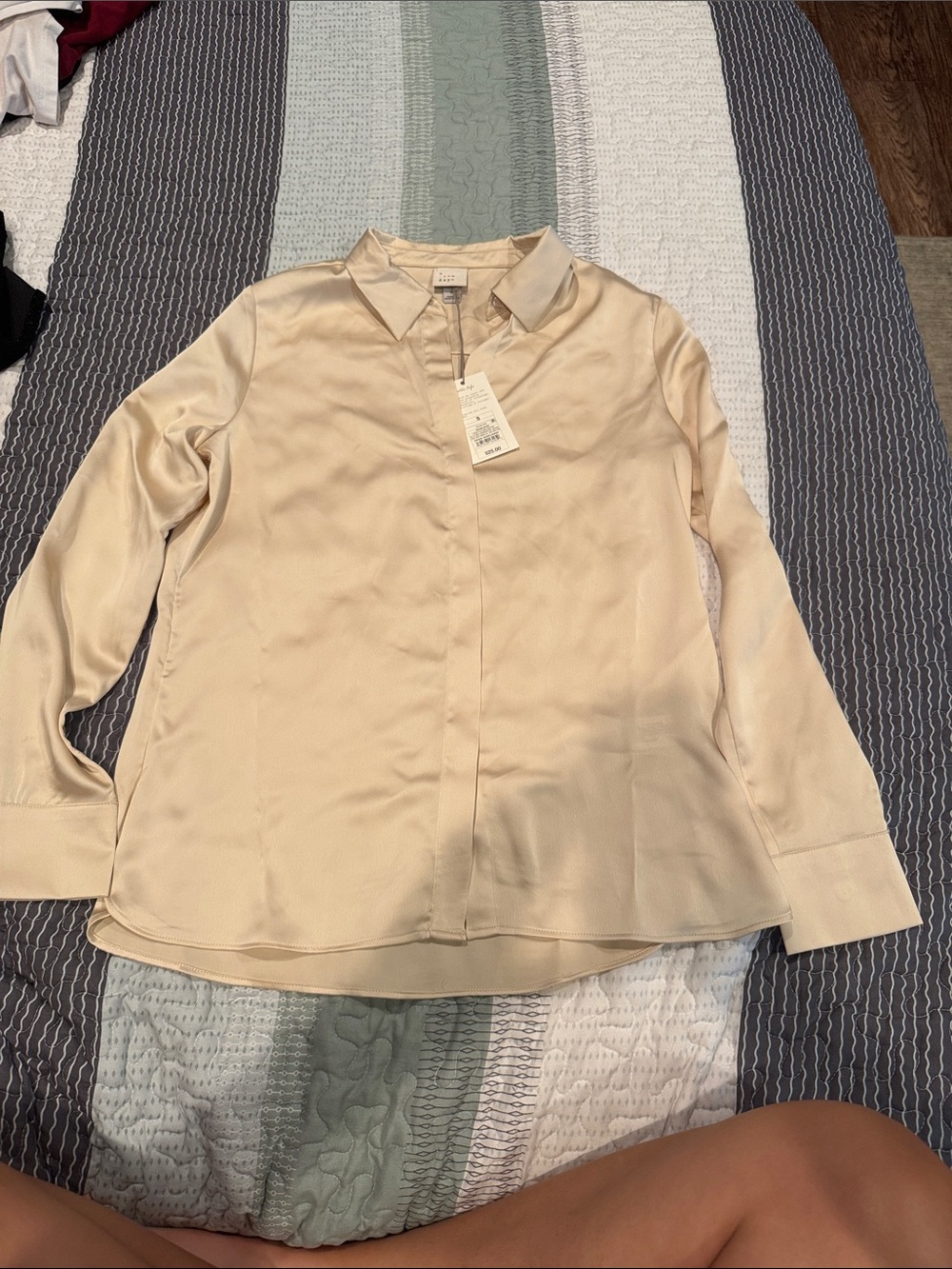 a new day Cream Silk-Feel Button Down Shirt